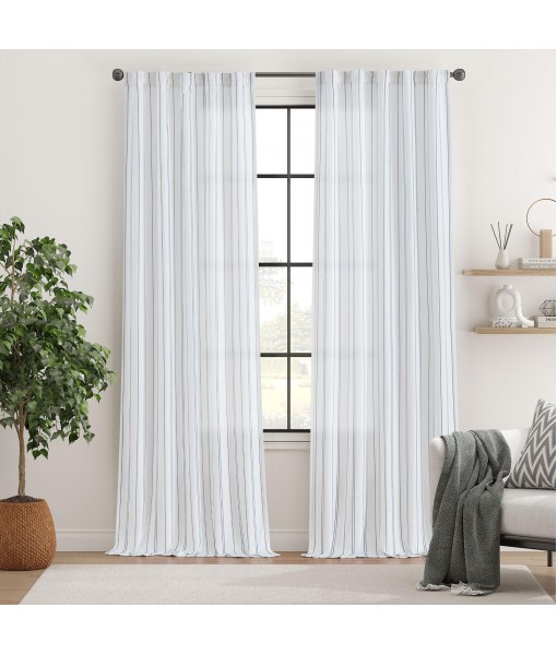 Blue and white striped light filtering modern curtains