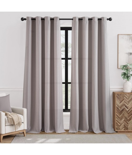 Gray beige linen texture living room blackout curtains