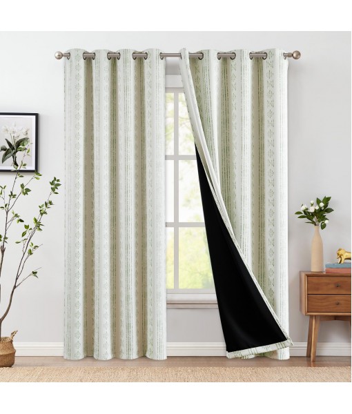 Green and beige geometric print curtains