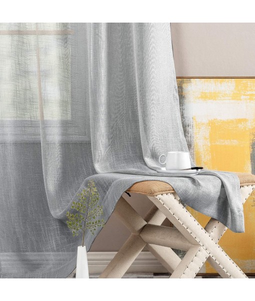 Gray open woven tulle curtains