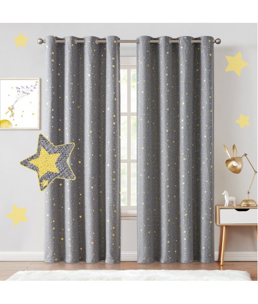 Grey and gold star pattern blackout curtains