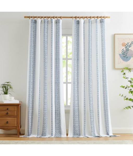 Dark blue printed bohemian light filtering curtains