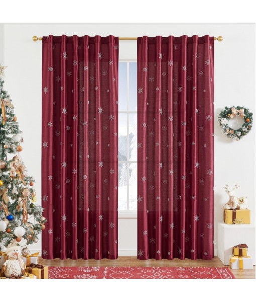 Burgundy white snowflake imitation silk curtain