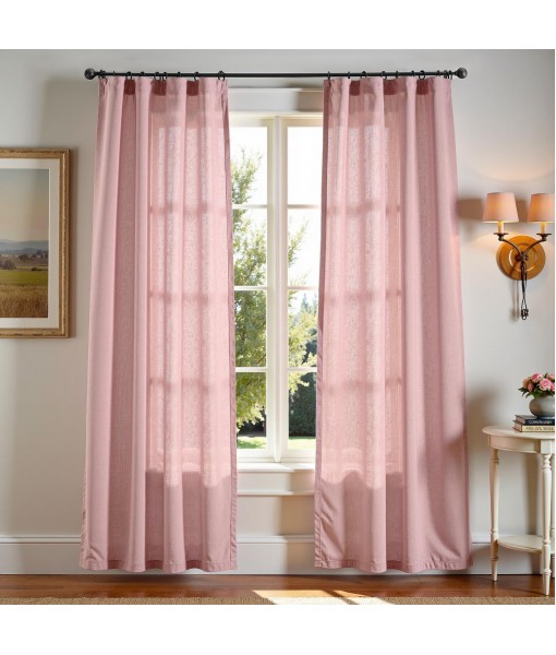 Pink linen-blend light-filtering curtains