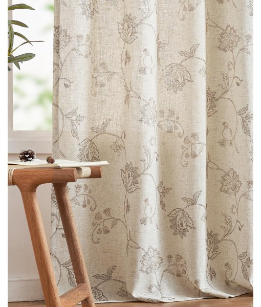 Taupe Floral Linen Textured Curtains