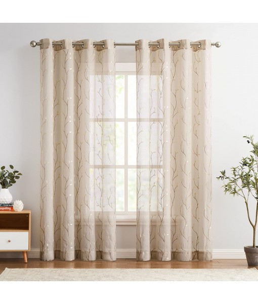 Beige Bohemian Sheer Linen Curtains
