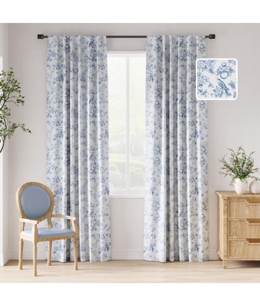 Blue Floral Blackout Curtains with Rod Pocket