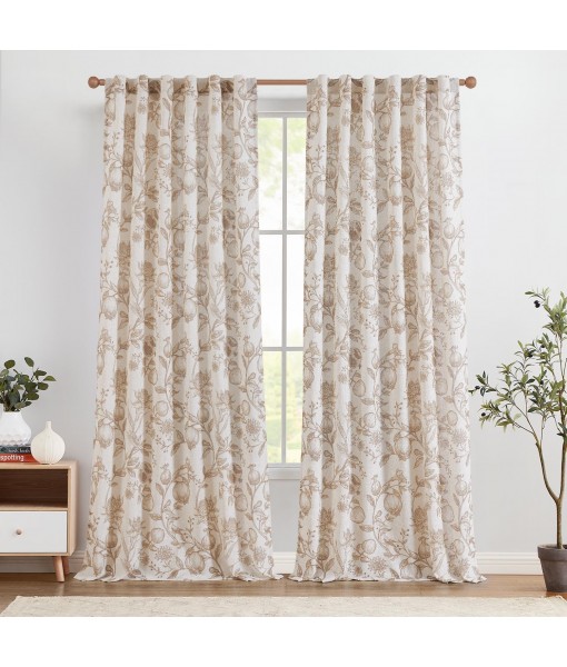 Brown Pomegranate Print Linen Curtains
