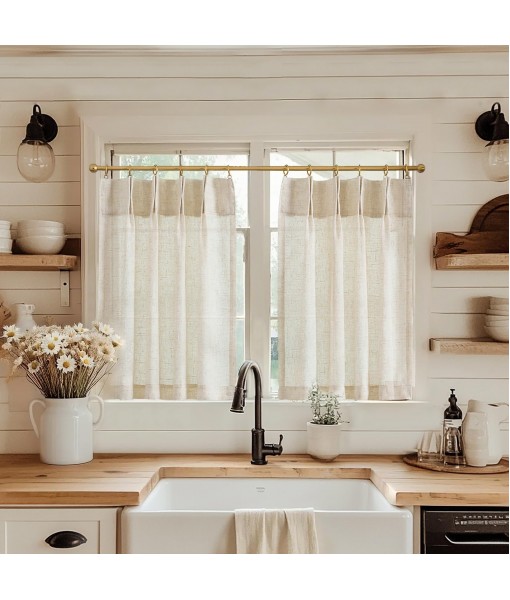 Beige linen country style light filtering small curtains