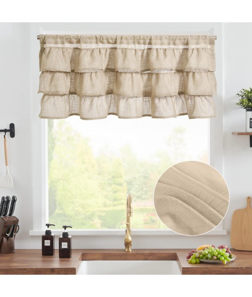 Taupe ruffled vintage shabby style curtains