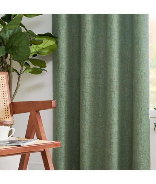 Gray Green Linen Textured Blackout Curtains